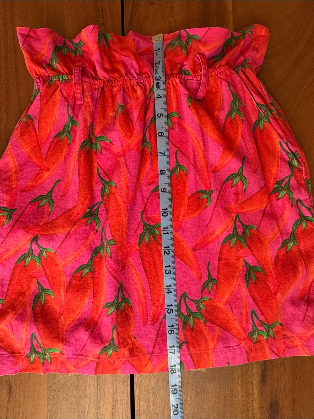 Farm Rio Chili Pepper Print Paperbag Waist Mini Skirt Linen Blend No Belt - Picture 6 of 6